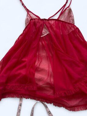 Vintage Y2K Victoria's Secret Red Swiss Dot Babydoll Slip Medium